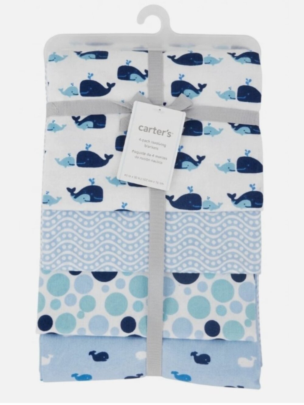 Carter's Baby Receiving Swaddle Blanket Set 4 pack Blue 100% cotton 40"x30" NWT